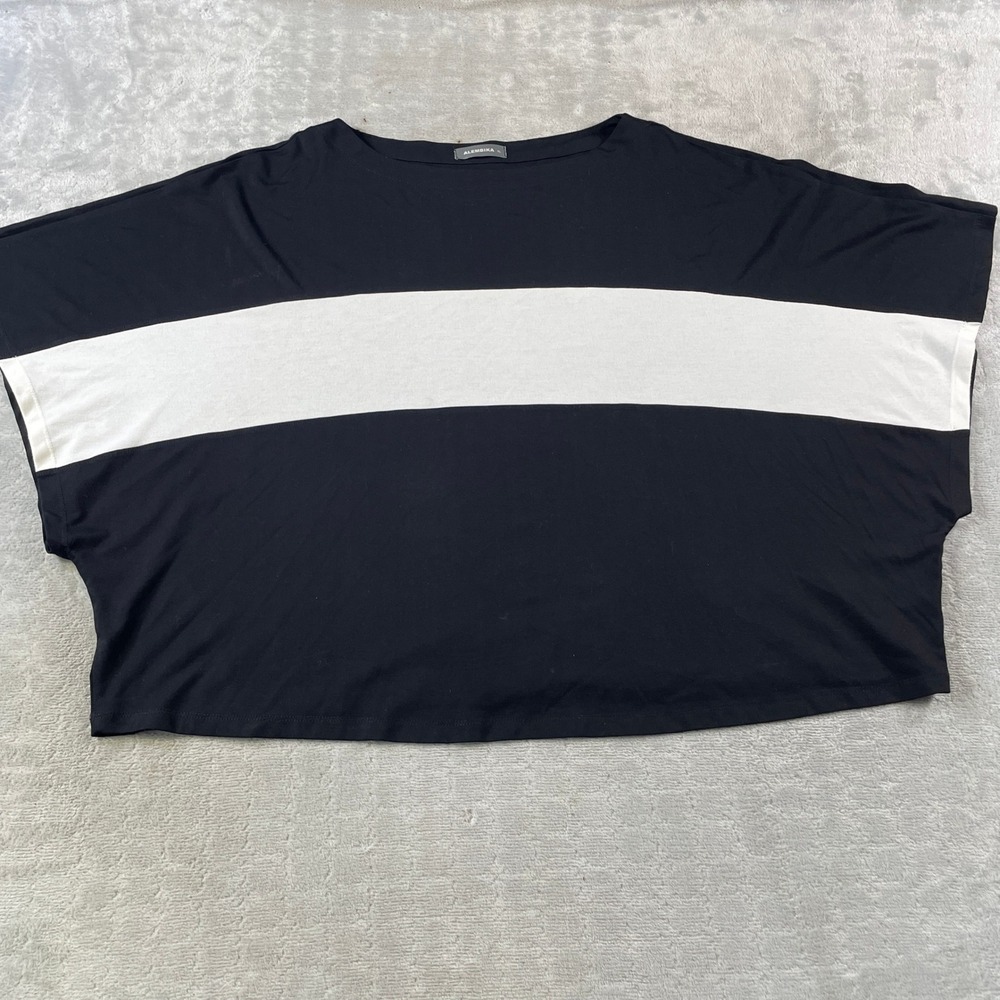 Alembika Top Womens XL Black White Striped Oversized Batwing Boat Neck Preppy